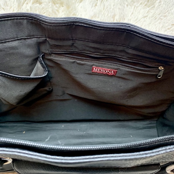 Merona Bags Black Vegan Leather Laptop Tote Bag Poshmark